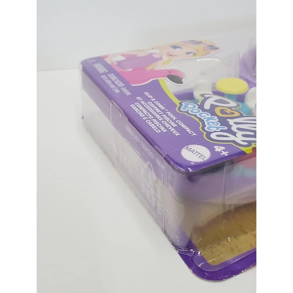 Polly Pocket Clip & Comb Pool Compact Playset Mattel GVM23 Purple Doll Acesories